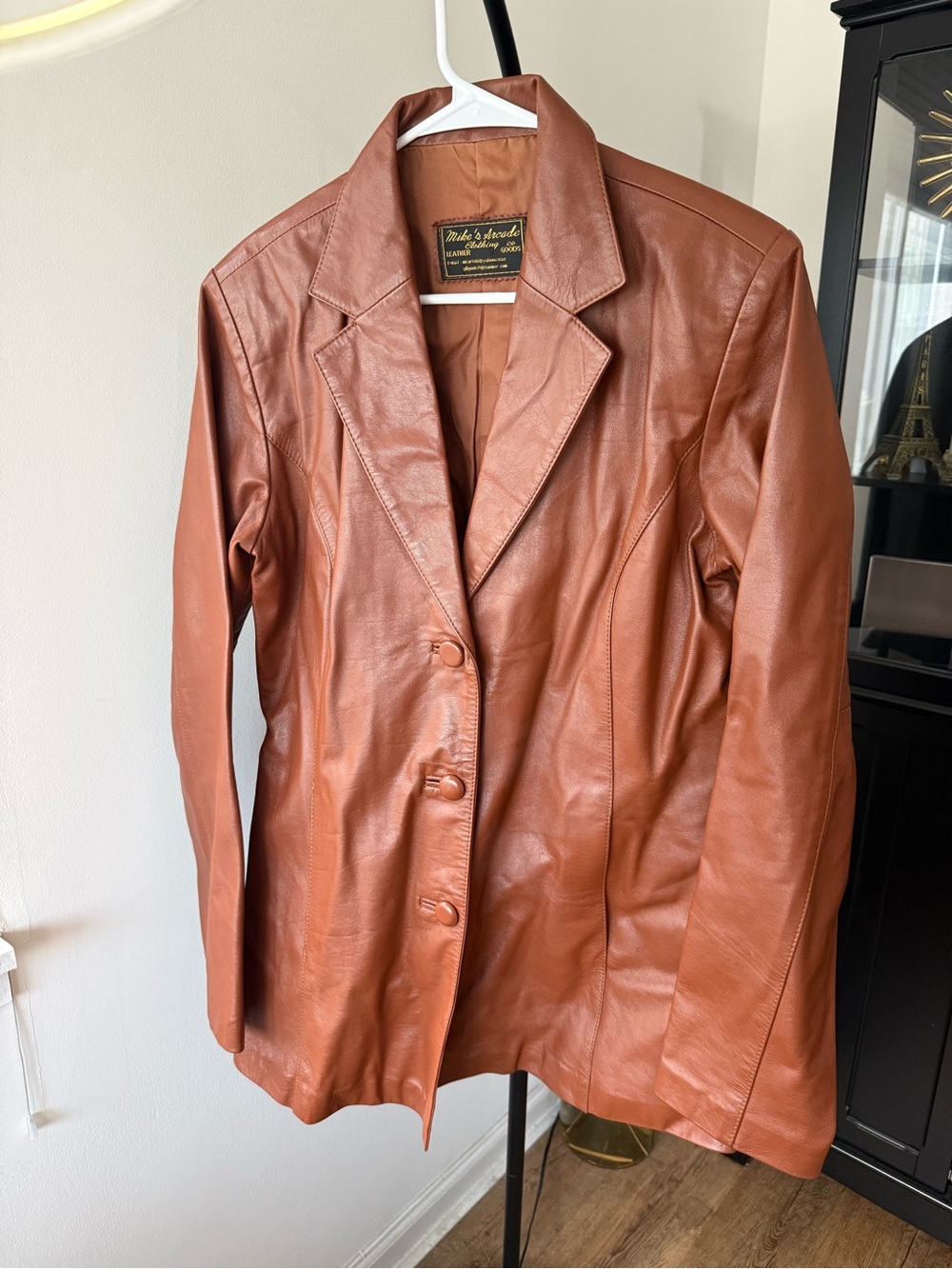 Classic Women's Leather Blazer Jacket - Rust Brown